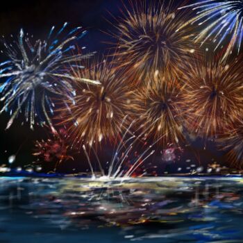 aerial_fireworks black_sky commentary_request dated_commentary fireworks n_(nnn2927) night no_humans original outdoors scenery sky