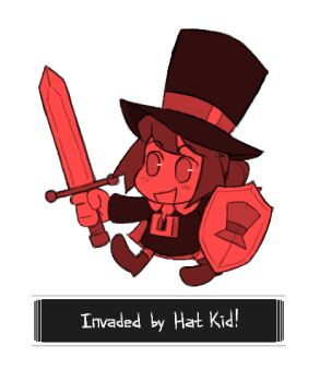 1girl a_hat_in_time blush_stickers boots cape character_name chibi chibi_only child commentary dark_souls_(series) english_commentary english_text flat_color fujimna full_body hair_tie hat hat_kid hat_ribbon holding holding_shield holding_sword holding_weapon jacket long_sleeves looking_ahead medium_hair open_mouth pants ponytail ribbon shield sidelocks simple_background smile solo sword top_hat weapon white_background zipper_pull_tab