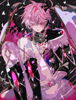 1boy 6v85jrsk9pm5fuq boots dragon_horns dragon_wings genshin_impact gloves highres horns long_sleeves messy_hair mini_durin_(genshin_impact) mini_durin_(human)_(genshin_impact) open_mouth pants solo white_gloves white_pants wings