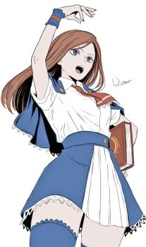 Rule 34 | 1girl, blue eyes, brown hair, castlevania: portrait of ruin, castlevania (series), charlotte aulin, konami, long hair, skirt, solo, thighhighs