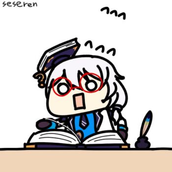 1girl ? animated animated_gif book glasses ink long_hair lowres open_mouth quill rectangular_mouth seseren