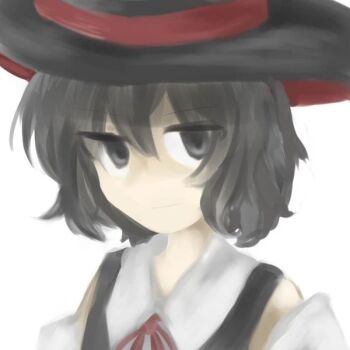1other androgynous bare_shoulders black_hair black_hat black_vest closed_mouth collared_shirt detached_sleeves enraku_tsubakura expressionless eyes_visible_through_hair grey_eyes hair_between_eyes hat image_sample jandare len&#039;en neck_ribbon no_lineart non-web_source other_focus pixiv_sample red_hat red_ribbon ribbon shirt short_hair simple_background sleeveless sleeveless_shirt solo top_hat two-sided_fabric two-sided_headwear upper_body vest white_background white_shirt white_sleeves