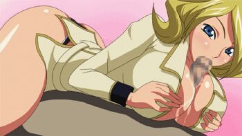 10s 1boy 1girl animated animated_gif ass black_panties blonde_hair blue_eyes breasts breasts_squeezed_together censored cleavage code_geass derivative_work fellatio girl_on_top gradient_background hetero huge_breasts jacket kyonyuu_fantasy looping_animation milly_ashford mosaic_censoring nanashi_no_(akfg-uw-178) nanashi_no_chinpokko_(nijie755696) oral paizuri panties penis pink_background rubbing saliva school_uniform shamsiel_shahar shiny_skin short_hair solo_focus squeezing third-party_edit thong traced underwear