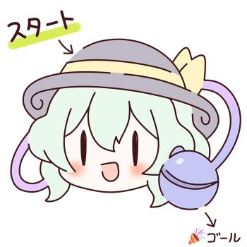 1girl 60mai :d black_hat double-parted_bangs green_hair hair_between_eyes hat hat_ribbon head_only komeiji_koishi light_blush maze open_mouth ribbon short_hair simple_background smile solo third_eye touhou white_background yellow_ribbon |_|
