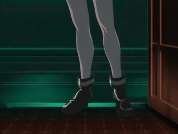 00s 1girl 2005 animated animated_gif bible_black bible_black_new_testament boots breasts brown_hair cleavage cleavage_cutout clothing_cutout gloves green_eyes hand_on_own_hip high_heel_boots high_heels imari_kurumi indoors large_breasts long_hair shin_bible_black side_ponytail skirt smile tagme thighhighs tokken_division zettai_ryouiki