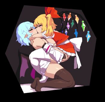 1futa 1girl alternate_breast_size animated animated_gif bat_wings blonde_hair blue_hair breast_press breasts closed_eyes flandre_scarlet futa_with_female futanari implied_futanari implied_sex incest kiss large_breasts long_hair medium_hair namako_daibakuhatsu pixel_art pointy_ears ponytail remilia_scarlet short_hair siblings sisters symmetrical_docking thick_thighs thighhighs thighs touhou white_thighhighs wings