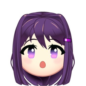 1girl :o artist_request chibi chibi_only doki_doki_literature_club emoji hair_ornament hairclip long_hair long_sidelocks looking_at_viewer lowres official_art portrait purple_eyes purple_hair sidelocks solo surprised yuri_(doki_doki_literature_club)