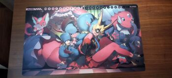 Rule 34 | black eyes, black sclera, blue eyes, blue hair, claws, colored sclera, crown, digimon, digimon (creature), dimetromon, elizamon, hat, horns, lamia, lamiamon, long hair, mask, medusamon, monster girl, ribbon, ro g (oowack), snake, snake hair, tail, yellow eyes