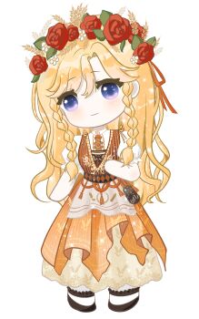Rule 34 | 1girl, absurdres, apron, bare arms, black shoes, blonde hair, braid, brown vest, buttons, center frills, chibi, closed mouth, collared shirt, country lolita, eyelashes, flower, frilled anklet, frilled sleeves, frills, hair between eyes, hair ribbon, hand on own chest, head wreath, highres, hometown breeze (infinity nikki), infinity nikki, layered skirt, leaf, light blush, light particles, lolita fashion, long hair, long skirt, nikki (series), orange ribbon, orange skirt, pantyhose, parted bangs, pinstripe pattern, pinstripe vest, pleated skirt, pouch, puffy short sleeves, puffy sleeves, purple eyes, red flower, red rose, ribbon, rose, shirt, shoes, short sleeves, simple background, skirt, smile, solo, sparkle, standing, striped clothes, striped skirt, tareme, twin braids, v-neck, vertical-striped clothes, vertical-striped skirt, very long hair, vest, waist apron, wavy hair, wheat, wheat print, white apron, white background, white flower, white pantyhose, white shirt, zhizhizhizhizhizong