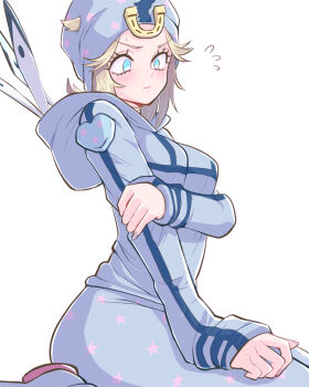 1girl blonde_hair blue_eyes blush breasts closed_mouth genderswap genderswap_(mtf) gloves hat highres hood hoodie johnny_joestar jojo_no_kimyou_na_bouken medium_hair pants simple_background solo star_(symbol) star_print steel_ball_run white_background yuki_jj