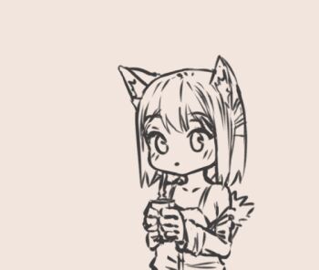 1girl animal_ears animated animated_gif camisole child drinking female_focus jacket juice looking_to_the_side mr1thonk original solo_focus tegaki unfinished wolf_ears wolf_girl