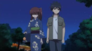 1boy 1girl animated assertive_female bandaid bandaid_on_face blush bra bra_pull breasts cleavage clothes_pull flirting flustered from_above half-closed_eyes highres in_heat japanese_clothes kimono kissxsis long_hair looking_at_another looking_at_viewer medium_breasts pov pulling_own_clothes seductive_gaze side_ponytail solo suminoe_keita suminoe_riko tagme teasing toy underwear undressing video yellow_eyes