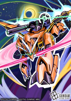 Rule 34 | card (medium), commentary request, copyright logo, copyright name, copyright notice, double blade, energy cannon, energy sword, glowing, glowing eye, gundam, gundam card game, gundam seed, lagowe, logo, mecha, mecha focus, mobile suit, no humans, official art, one-eyed, robot, shoulder cannon, sword, tei-o, weapon