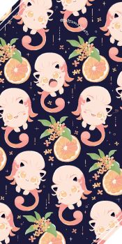 dark_background flower food fruit heart highres leaf nintendo no_humans one_eye_closed open_mouth orange_(fruit) pink_fur pokemon pokemon_(creature) satsumapotato scream_tail simple_background sparkle yellow_eyes