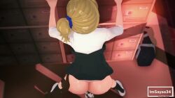 1boy 1girl 3d against_wall animated arched_back artist_name ass bag bent_over blonde_hair blue_eyes bouncing_ass bouncing_breasts breasts cardigan cardigan_around_waist classroom clothed_sex clothes_around_waist collarbone collared_shirt cum cum_in_pussy dark-skinned_male dark_skin doggystyle evening getabako grabbing_another&#039;s_hair hair_pulled_back hair_tie hayasaka_ai head_back hetero holding_another&#039;s_hair imsayaa34 indoors interior interracial jacket jacket_around_waist kaguya-sama_wa_kokurasetai_~tensai-tachi_no_renai_zunousen~ koikatsu_(medium) leaning_forward locker long_hair long_sleeves looking_at_viewer looking_up medium_breasts moaning nipples patreon_username penis pov pov_crotch pov_hands school_bag school_uniform sex sex_from_behind shirt shoes side_ponytail sleeves_rolled_up socks solo_focus sound standing standing_sex vaginal video watermark zerodiamonds_(voice_actor)