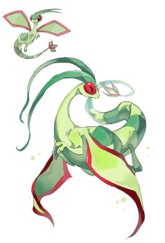bairizuomeng claws dragon flygon flying full_body gen_3_pokemon green_wings highres looking_to_the_side nintendo no_humans pokemon pokemon_(creature) pokemon_focus red_eyes reference_inset simple_background solo white_background wings