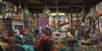 absurdly_detailed_composition ammonite antique_phone antlers artist_request balance_scale birdcage bone book book_stack briefcase cage candle chair chessboard clock couch crown crystal cuckoo_clock curtains deer_antlers desk desk_lamp doll dreamcatcher game_cg hanging_light hanging_plant helm helmet highres horns indoors instrument jar ladder lamp lantern loaded_interior mannequin model_ship no_humans phonograph plant potted_plant road_sign scenery sewing_machine sheath sign staff sword teapot third-party_source totem touhou touhou_lostword treasure_chest vase violin weapon weighing_scale