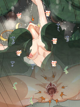 1girl 3boys blonde_hair breasts green_eyes long_hair medium_breasts multiple_boys nude orc ponytail sex umigarasu_(kitsune1963) youkoso_isekai_e_dewa_shinde_kudasai