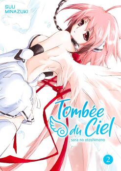 1girl ahoge angel angel_wings bare_shoulders breasts chain collar cowboy_shot feathered_wings feathers from_behind hair_ribbon ikaros large_breasts leotard long_hair looking_at_viewer low_twintails metal_collar minazuki_suu official_art open_mouth pink_eyes pink_hair pink_wings red_ribbon ribbon robot_ears solo sora_no_otoshimono thighhighs twintails very_long_hair white_background white_leotard white_thighhighs wings