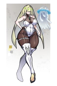 absurdres black_pantyhose blonde_hair breasts green_eyes highres large_breasts lusamine_(pokemon) mold_(pixiv6616319) nintendo pantyhose pokemon pokemon_sm thighs