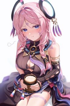 Rule 34 | 1girl, absurdres, aida noa, alcohol, arm markings, armpit crease, bad id, bad pixiv id, beer, blush, braid, breasts, citlali (genshin impact), cleavage, closed mouth, clothing cutout, commentary request, cup, drunk, facial mark, floating headgear, forehead mark, genshin impact, glove cutout, headgear, highres, holding, holding cup, invisible chair, leotard, long hair, looking at viewer, medium breasts, pink hair, pink pupils, pout, ring hair ornament, side braids, sitting, solo, squeans, tankard, thigh marking, triangle, triangle facial mark, white background