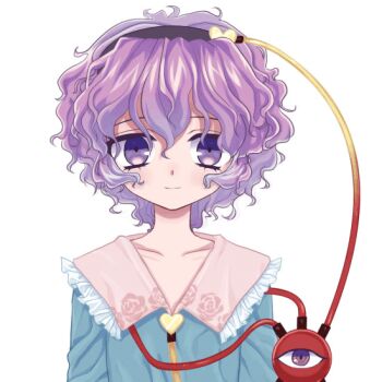 1girl :3 animated animated_gif berensu blinking blouse curly_hair emofuri eyeball facing_viewer fang female_focus hairband head_tilt heart komeiji_satori long_sleeves looking_at_viewer md5_mismatch open_mouth purple_eyes purple_hair shirt short_hair simple_background smile solo string third_eye touhou ugoira upper_body white_background