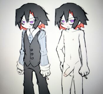 absurdres angry blush fumus_(funamusea) funamusea highres male_focus messy_hair non-web_source sexually_suggestive short_hair sketch white_background