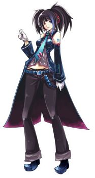 1girl artist_request boots looking_at_viewer pants source_request tagme tattoo utau yokune_ruko