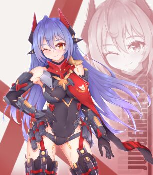 1girl absurdres android blue_hair breasts gloves highres joints kyl490 large_breasts leotard mecha_musume navel poppi_(xenoblade) poppi_qtpi_(xenoblade) robot_ears robot_joints scarf solo xenoblade_chronicles_(series) xenoblade_chronicles_2