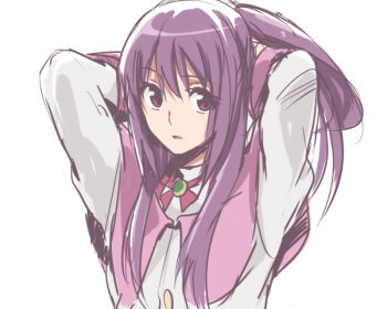 Rule 34 | 1girl, arms up, bad id, bad pixiv id, battle spirits, battle spirits: brave, female focus, long hair, purple eyes, purple hair, shinomiya mai, solo, tarou (run)