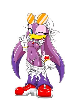 bandana bird breasts comic furry furry_bomb furry_bomb_factory goggles jewelry karate_akabon necklace nipples pants pussy shoes simple_background solo sonic_(series) sonic_riders sonic_riders_(series) tagme underwear wave_the_swallow