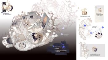 absurdres architecture branch chibi cross english_text european_architecture from_above gothic_architecture greco-roman_architecture highres liulianjingrua no_humans original stairs window