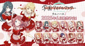 Rule 34 | 6+girls, arimura mao, blonde hair, boots, braid, brown hair, english text, fujita kotone, gakuen idolmaster, green hair, grey hair, hanami saki, hanami ume, hataya misuzu, high heel boots, high heels, himesaki rinami, idolmaster, japanese text, juo sena, katsuragi lilja, kuramoto china, low twin braids, multicolored hair, multiple girls, official art, one eye closed, orange hair, promotional art, red hair, shinosawa hiro, shiun sumika, smile, tsukimura temari, twin braids