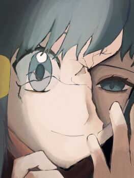 Rule 34 | 1girl, black hair, blue eyes, blue hair, broken mask, close-up, crack, cracked kawaii mask, cracked mask, dawn (pokemon), eyelashes, grey eyes, hair ornament, hairclip, hand on own face, highres, hiiro99522, long hair, looking at viewer, mask, nintendo, pokemon, pokemon dppt, portrait, solo