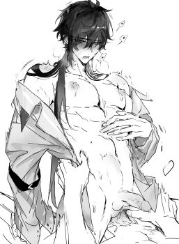 1other 2boys absurdres bite_mark bite_mark_on_breast bite_marks blush cowgirl_position crying cuntboy drooling genshin_impact greyscale hamtaru542899 hand_on_another&#039;s_thigh hand_on_another&#039;s_waist heart heavy_breathing highres moaning monochrome mors_gn multiple_boys nipples open_clothes open_shirt sex shaking speech_bubble straddling tears thrust_lines trembling twitter vaginal white_background yaoi zhongli_(genshin_impact)
