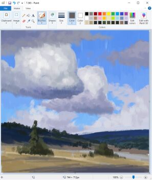 art_program_in_frame christian_young cloud cloudy_sky commentary english_commentary landscape microsoft_paint_(medium) microsoft_paint_(software) mountainous_horizon no_humans original outdoors painterly scenery screencap sky tree
