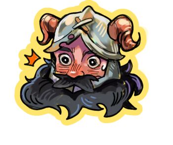 1boy ^^^ beard blush cropped_head dungeon_meshi dwarf facial_hair fake_horns helmet horned_helmet horns kloki_(jester_u) long_beard looking_ahead male_focus mustache senshi_(dungeon_meshi) solo sweatdrop thick_mustache very_long_beard