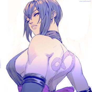 1girl backless_outfit black_hair breasts large_breasts lejeanx3 red_eyes rejean_dubois samurai_spirits shiki_(samurai_spirits) sideboob snk