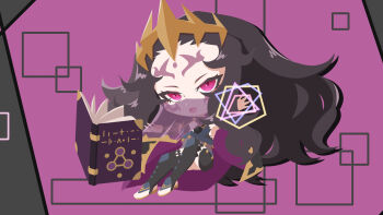 Rule 34 | 1girl, black hair, bodystocking, book, commentary request, facial mark, fire emblem, fire emblem fates, floating, floating book, floating object, forehead mark, highres, messy hair, nintendo, nyx (fire emblem), open book, red eyes, solo, zawazawapokeka