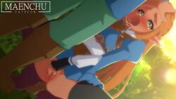 1boy 1girl animated artist_name blonde_hair blue_eyes blush bottomless braid cleft_of_venus dutch_angle fat_mons fellatio female_masturbation hairdressing hand_on_another's_head hetero large_penis link lips long_hair looping_animation maenchu masturbation moaning multiple_views nintendo oral outdoors patreon_username penis pointy_ears princess_zelda pussy saliva shiny_skin sidelocks solo_focus sound spread_legs squatting tagme testicles the_legend_of_zelda the_legend_of_zelda:_breath_of_the_wild uncensored video