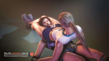 2girls 3d abs animated animated_gif asphyxiation blonde_hair breasts brown_hair cassie_cage catfight choke_hold crossover defeat dominance domination dominatrix femdom fight fighting held_down kazama_asuka leaning_back leg_lock lying midriff mortal_kombat_(series) mortal_kombat_11 multiple_girls muscular on_back pinned ponytail restrained ryona sexually_suggestive shoes short_hair shorts sitting sitting_on_person sneakers squeezing strangling submission_hold tekken tekken7wallpapers tekken_7 thighs thighs_together unconscious wrestling