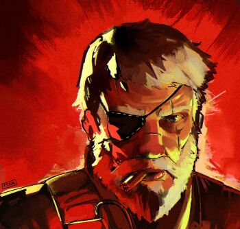 Rule 34 | 1boy, 2024 attempted assassination of donald trump, beard, blue eyes, cigar, cosplay, donald trump, eyepatch, facial hair, full beard, grey hair, looking at viewer, male focus, mature male, meme, metal gear (series), metal gear solid v: the phantom pain, photo-referenced, potassiumhere, real life, scar, scar across eye, scar on face, solo, trump mugshot (meme), venom snake, venom snake (cosplay)