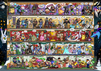6+boys 6+girls abel_hagen absolutely_everyone absurdres all_fours alph_(pikmin) amamiya_ren animal_crossing balance_scale bandages bandages_over_eyes baseball_bat bayonetta bayonetta_(series) bayonetta_2 bell blindfold boulder bowser bowser_jr. brand_name_imitation bread broken_glass broken_window camilla_(fire_emblem) cane captain_falcon castlevania:_rondo_of_blood castlevania_(series) chaos_emerald character_request charizard christmas christmas_tree christmas_wreath chrom_(fire_emblem) cloud_strife coffee_maker crazy_hand crossover dagger dakimakura_(object) dark_pit dark_samus dark_souls_(series) detective_pikachu_(character) detective_pikachu_(movie) detective_pikachu_(series) diddy_kong disguise dog_(duck_hunt) donkey_kong donkey_kong_(series) donkey_kong_country dr._mario dr._mario_(game) duck_(duck_hunt) duck_hunt english_text everyone falco_lombardi family_computer_robot female_corrin_(fire_emblem) female_robin_(fire_emblem) final_fantasy final_fantasy_vii fire fire_emblem fire_emblem:_path_of_radiance fire_emblem_awakening flame-tipped_tail flossing_(dance) flower food fortnite fox_mccloud galeem ganondorf gen_1_pokemon gen_2_pokemon gen_4_pokemon gen_6_pokemon gen_7_pokemon gift glass greninja hat helmet highres how_the_grinch_stole_christmas huge_filesize ice_climbers ice_cream ice_cream_cone ike_(fire_emblem) incineroar indoors inkling inkling_boy inkling_girl inkling_player_character isabelle_(animal_crossing) ivysaur jesus jigglypuff ken_masters kid_icarus kid_icarus_uprising king_dedede king_k._rool kirby kirby_(series) knife laser laser_pointer laser_pointer_projection legendary_pokemon link little_mac lucario lucas_(mother_3) lucina_(fire_emblem) luigi luigi&#039;s_mansion luma_(mario) male_corrin_(fire_emblem) male_robin_(fire_emblem) mario mario_(series) marth_(fire_emblem) marx_(kirby) mask master_hand math_lady_(meme) mega_man_(character) mega_man_(classic) mega_man_(series) megaphone meme menorah merry_christmas meta_knight metroid metroid_prime_3:_corruption mew_(pokemon) mewtwo mii_(nintendo) mii_brawler mii_gunner mii_swordfighter monkey mother_(series) mother_2 mother_3 mr._game_&amp;_watch multiple_boys multiple_crossover multiple_girls muscular mythical_pokemon nail_(hardware) nail_bat nail_polish nana_(ice_climber) necktie nerf_gun ness_(mother_2) nintendo oddish olimar open_mouth pac-man pac-man_(game) painting_(action) palutena pichu pikachu pikmin_(creature) pillow piranha_plant pit_(kid_icarus) poke_ball pokemon pokemon_(creature) popo_(ice_climber) princess_daisy princess_peach princess_zelda profanity red_(pokemon) ribbon richter_belmont ridley rosalina roy_(fire_emblem) ryoma_(fire_emblem) ryu_(street_fighter) samus_aran sans_(undertale) santa_costume santa_hat shadow_the_hedgehog sheik shoes shulk_(xenoblade) simon_belmont sitting smile snow socks solid_snake sonic_(series) sonic_the_hedgehog splatoon_(series) squirtle standing street_fighter super_mario_galaxy super_smash_bros. super_soaker surprised tail the_grinch the_legend_of_zelda the_legend_of_zelda:_a_link_between_worlds the_legend_of_zelda:_breath_of_the_wild the_legend_of_zelda:_twilight_princess toon_link topless_male trophy umbrella undertale utdr_(toby_fox) uvula v villager_(animal_crossing) waluigi wario water_gun weapon weighing_scale wide-eyed wii_fit wii_fit_trainer wii_fit_trainer_(female) wii_fit_trainer_(male) window wolf_o&#039;donnell wreath xenoblade_chronicles_(series) xenoblade_chronicles_1 yoshi young_link zero_suit