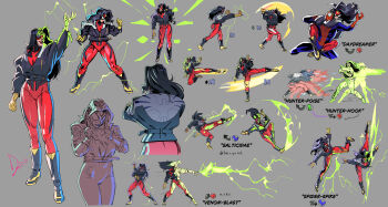1boy 1girl animal_print black_hair blue_bodysuit bodysuit command_input diepod electricity fighting_game fighting_stance grapple headlock highres jacket jessica_drew kicking long_hair marvel mask multicolored_bodysuit palm_strike peter_parker punching red_bodysuit roundhouse_kick spider-man spider-man_(series) spider-woman spider_print spider_web_print spiked_jacket superhero_costume two-tone_bodysuit wrestling
