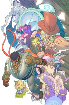 Rule 34 | 1girl, 6+boys, absurdres, balrog (street fighter), beard, blonde hair, boxing gloves, bracelet, bun cover, capcom, character request, charlie nash, check character, chinese clothes, chun-li, commentary, dark-skinned male, dark skin, double bun, e. honda, f.a.n.g, facial hair, flattop, g (street fighter), glasses, guile, hair bun, hat, headband, highres, jewelry, ken masters, martial arts belt, multiple boys, muscular, muscular male, red headband, round eyewear, ryu (street fighter), short hair, spiked bracelet, spikes, street fighter, street fighter v, sumo, top hat, zinguuzisaburou