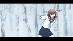 2girls :3 andreeapproximately animated antlers audible_music audible_speech blonde_hair blood blue_neckerchief blue_sailor_collar blue_skirt brown_hair closed_eyes closed_mouth dancing deadpool_nsync_dance_(meme) deer_antlers deer_girl english_audio english_text eyebrows faceless faceless_female female_focus forest green_eyes highres horns koshi_torako long_hair long_sleeves medium_hair meme multiple_girls nature neckerchief outdoors sailor_collar scene_reference school_uniform serafuku shikanoko_noko shikanoko_nokonoko_koshitantan shirt skirt smug snow sound tagme third-party_edit turn_pale video white_shirt you_deer_(meme)