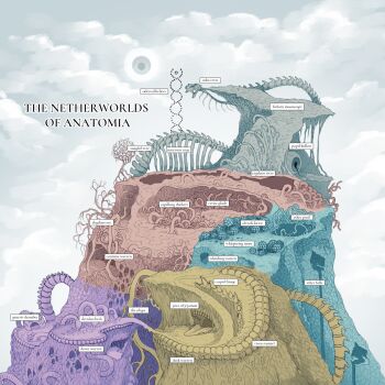 anatomy bone cloud english_text eyeball highres jejejunum landscape map mountain no_humans original plant skeleton sky tree