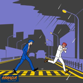 Rule 34 | 2boys, abandir, ankle boots, artist logo, artist name, banchou, bandaid, bandaid on cheek, bandaid on face, belt, belt buckle, blue hair, boots, bousouzoku, buckle, building, buttoned cuffs, buttons, car, city, city lights, cityscape, clip studio paint (medium), cloud, cloudy sky, crosswalk, dark cloud, delinquent, dress shoes, flat color, flattop, gakuran, game boy, handheld game console, hands in pockets, highres, jacket, kunio-kun, kunio-kun series, lamppost, limited palette, logo, male focus, midriff sarashi, motor vehicle, multiple boys, open clothes, open jacket, open mouth, playing games, playing video games, pompadour, railing, rain, red hair, riki (kunio-kun), road, sarashi, school uniform, self-upload, serious, short hair, sideburns, sidewalk, sky, street, thick eyebrows, urban, very short hair, video game, walking, water drop