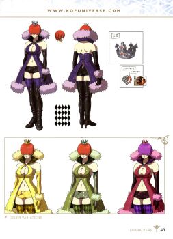 1girl boots breasts cleavage_cutout clothing_cutout coat crown dress female_focus fluffy gloves heart highres large_breasts latex leather long_hair medium_breasts open_clothes orochi_shermie pale_skin purple_hair queen red_hair shermie_(kof) shiny_clothes shorts smile snk_heroines:_tag_team_frenzy socks standing the_king_of_fighters thighs