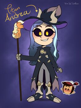 2girls amity_blight amity_blight_(cosplay) andrea_davenport artist_name black_sclera blush colored_sclera commentary cosplay english_commentary freckles highres holding joseartcentenoofficial long_hair looking_at_viewer luz_noceda luz_noceda_(cosplay) luz_noceda_(titan) molly_mcgee multiple_girls open_mouth pointy_ears pointy_nose raised_eyebrows smile teeth the_ghost_and_molly_mcgee the_owl_house toon_(style) very_long_hair yellow_pupils